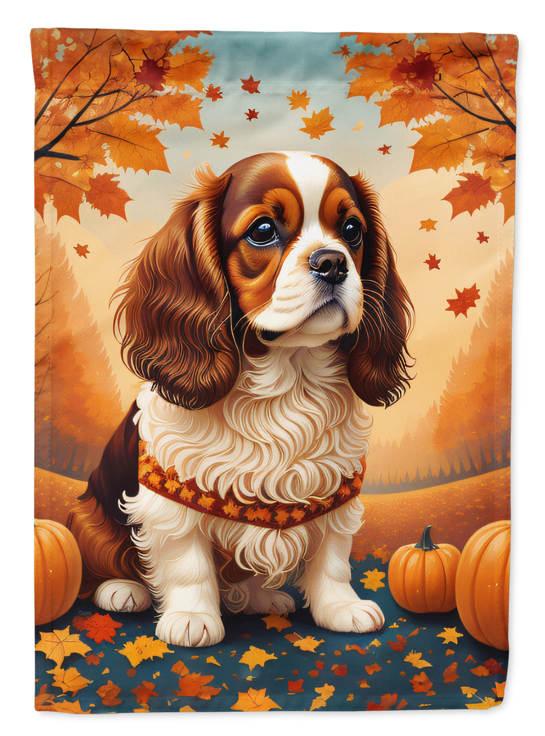 Cavalier Spaniel Fall House Flag 28x40 Porch Sleeve Pole Decorative Outside Yard Banner Artwork Wall Hanging, Polyester