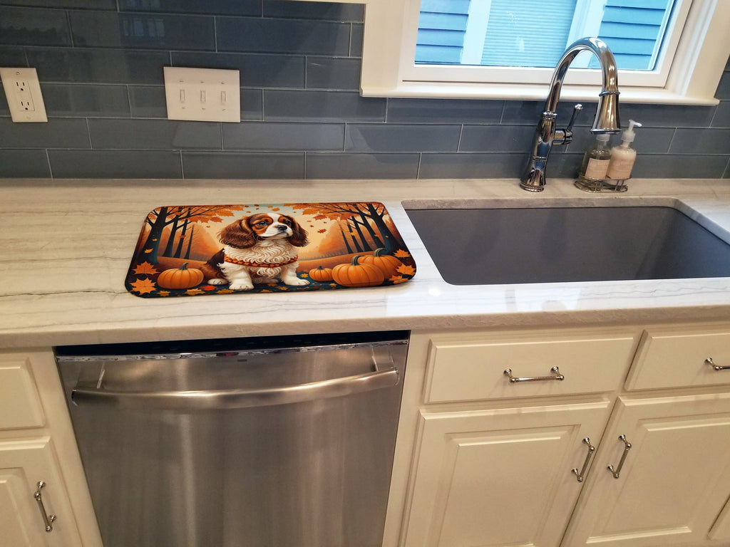 Cavalier Spaniel Fall Dish Drying Mat Absorbent Dish Drying Mat Pad for Kitchen Counter Dish Drainer Mat for Countertop, 14 x 21", Multicolor