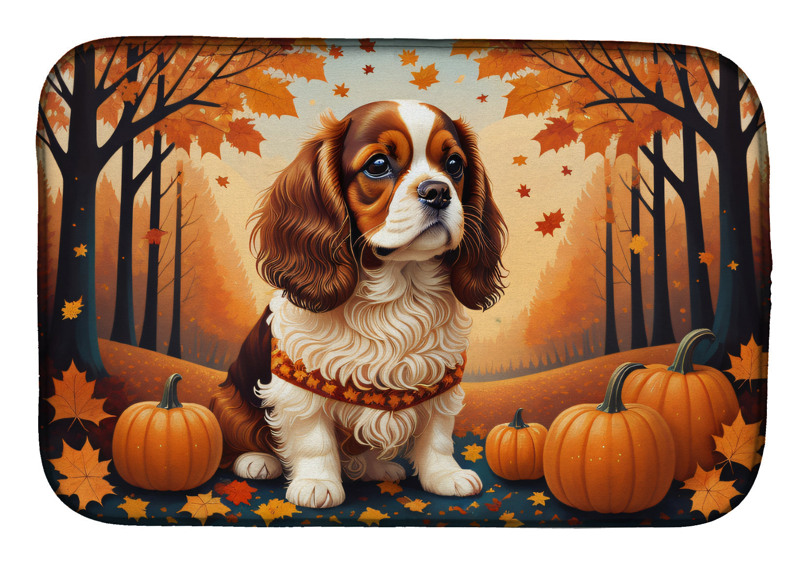 Cavalier Spaniel Fall Dish Drying Mat Absorbent Dish Drying Mat Pad for Kitchen Counter Dish Drainer Mat for Countertop, 14 x 21", Multicolor