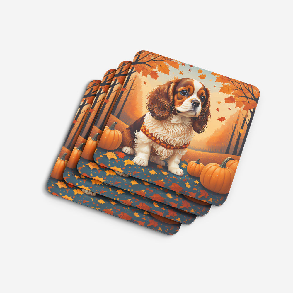 Cavalier Spaniel Fall Foam Coasters Set of 4 Cup Coasters for Indoor Outdoor, Tabletop Protection, Anti Slip, Mouse pad Material