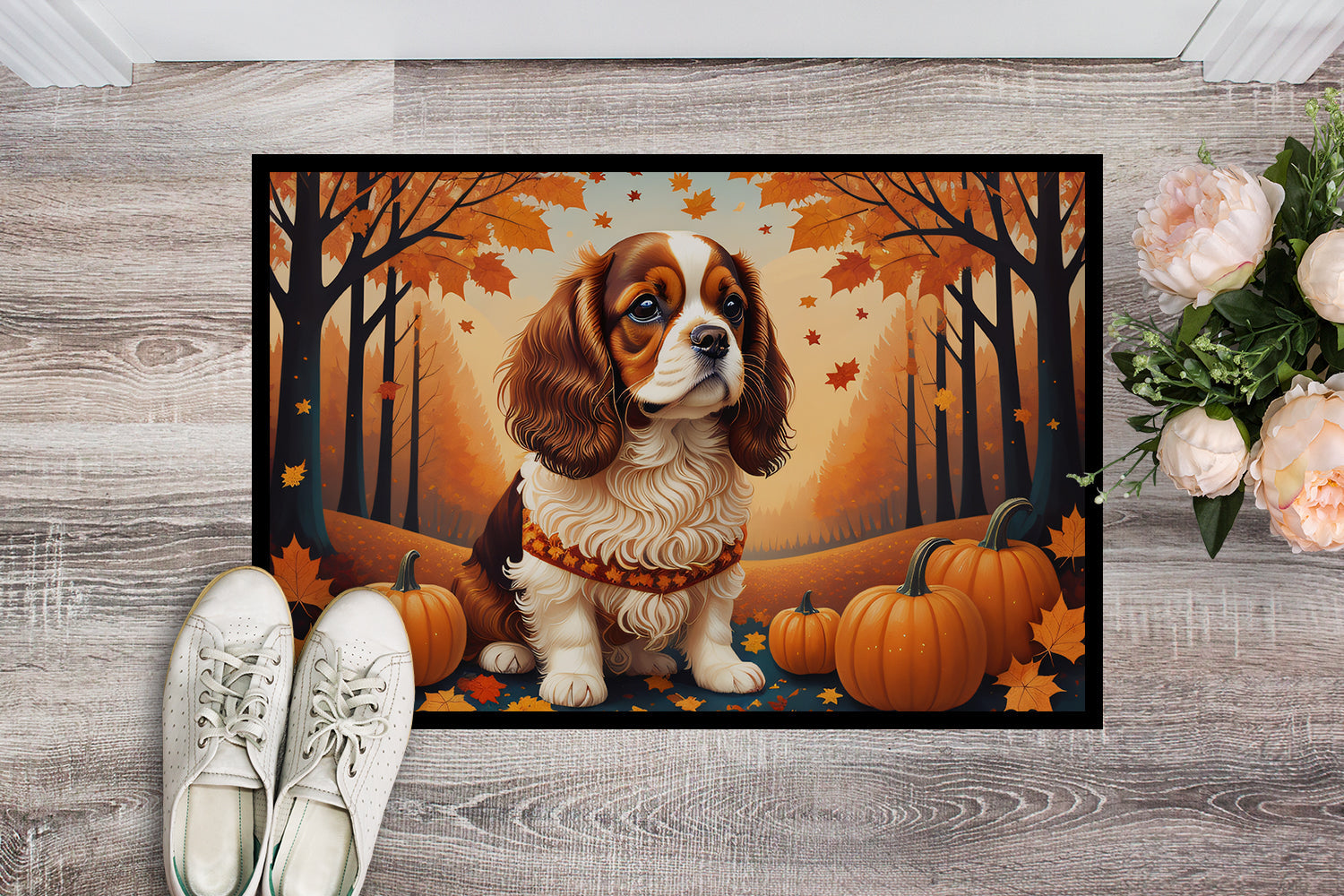 Cavalier Spaniel Fall Doormat Indoor Outdoor 24H X 36W Front Door Mat Rugs for Entryway, Non Slip Washable Low Pile,