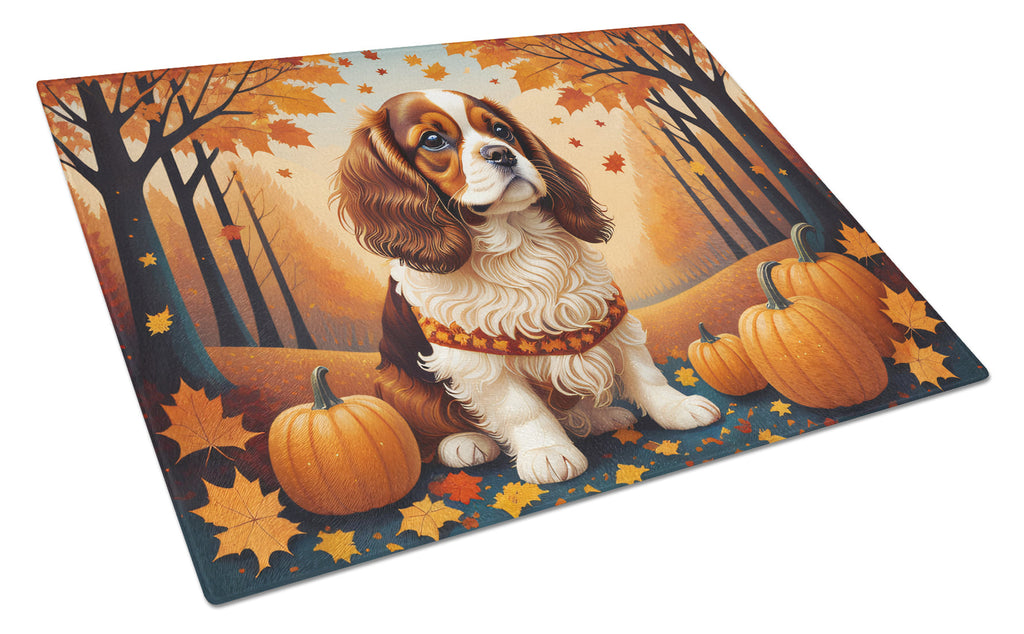 Cavalier Spaniel Fall Cutting Board Tempered Glass Kitchen Cutting Surface, Heat Resistant Chopping, Non-Slip Feet, Food Prep & Serving