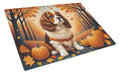 Cavalier Spaniel Fall Cutting Board Tempered Glass Kitchen Cutting Surface, Heat Resistant Chopping, Non-Slip Feet, Food Prep & Serving