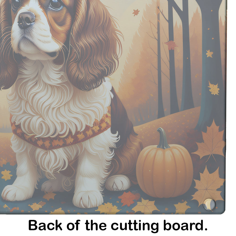 Cavalier Spaniel Fall Cutting Board Tempered Glass Kitchen Cutting Surface, Heat Resistant Chopping, Non-Slip Feet, Food Prep & Serving