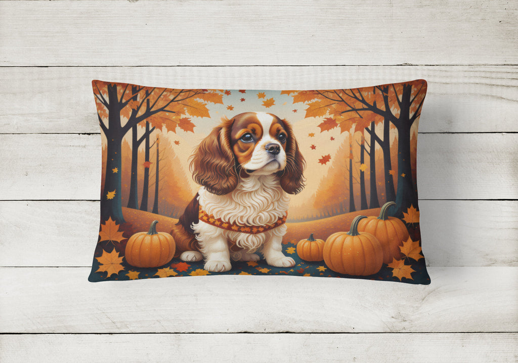 Cavalier Spaniel Fall Decorative Throw Pillow 12x16 Indoor Outdoor Accent Cushion, Fabric Cover with Insert for Sofa, Bed, Porch & Living Room