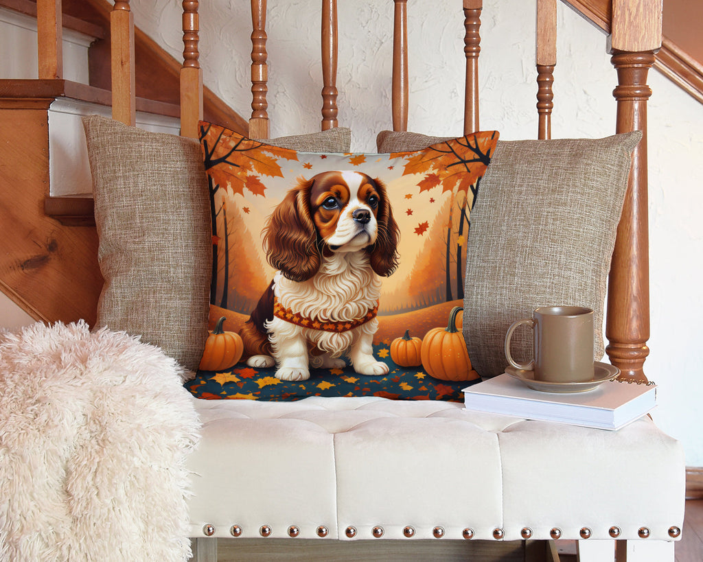 Cavalier Spaniel Fall Decorative Throw Pillow 14x14 Indoor Outdoor Accent Cushion, Fabric Cover with Insert for Sofa, Bed, Porch & Living Room