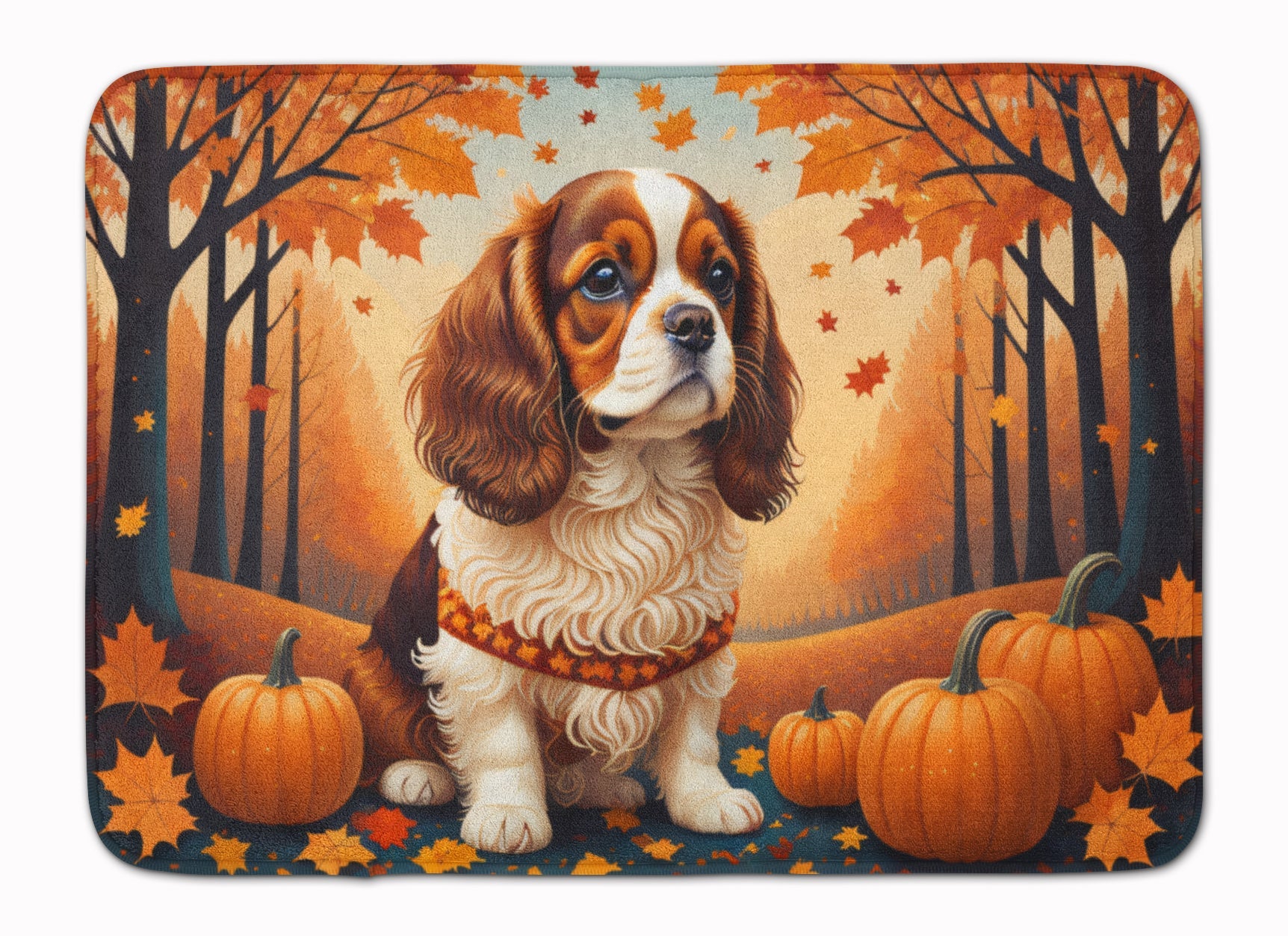 Cavalier Spaniel Fall Memory Foam Kitchen Mat Machine Washable Anti-Fatigue Cushion Comfort Bath or Kitchen Rug