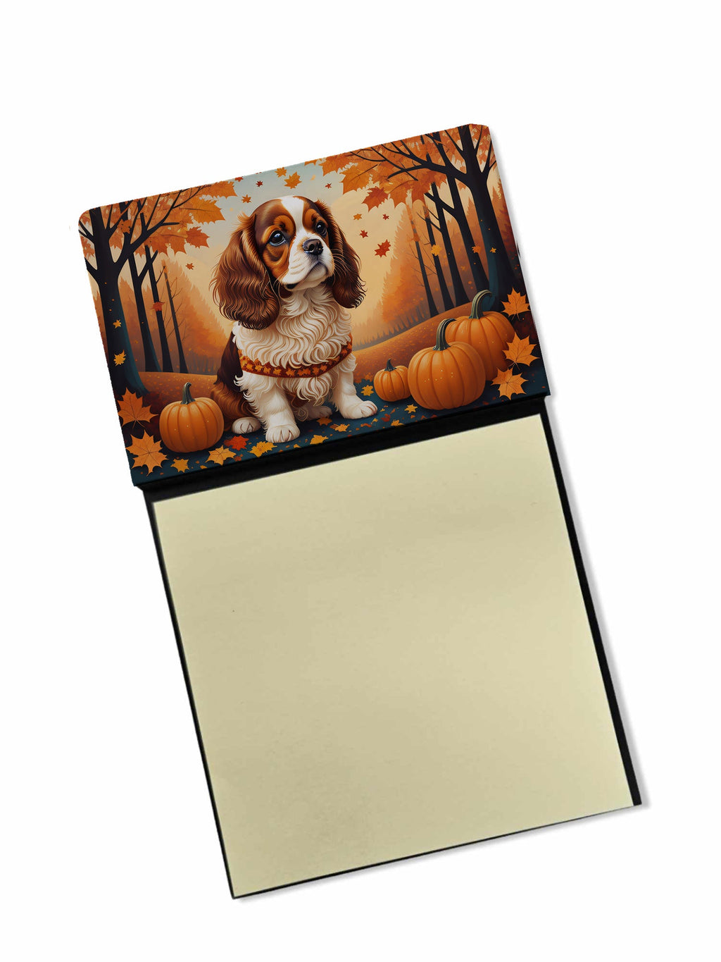 Cavalier Spaniel Fall Watercolor Sticky Note Holder Refillable Dispenser Desk Accessory 3x3 Pad Gift