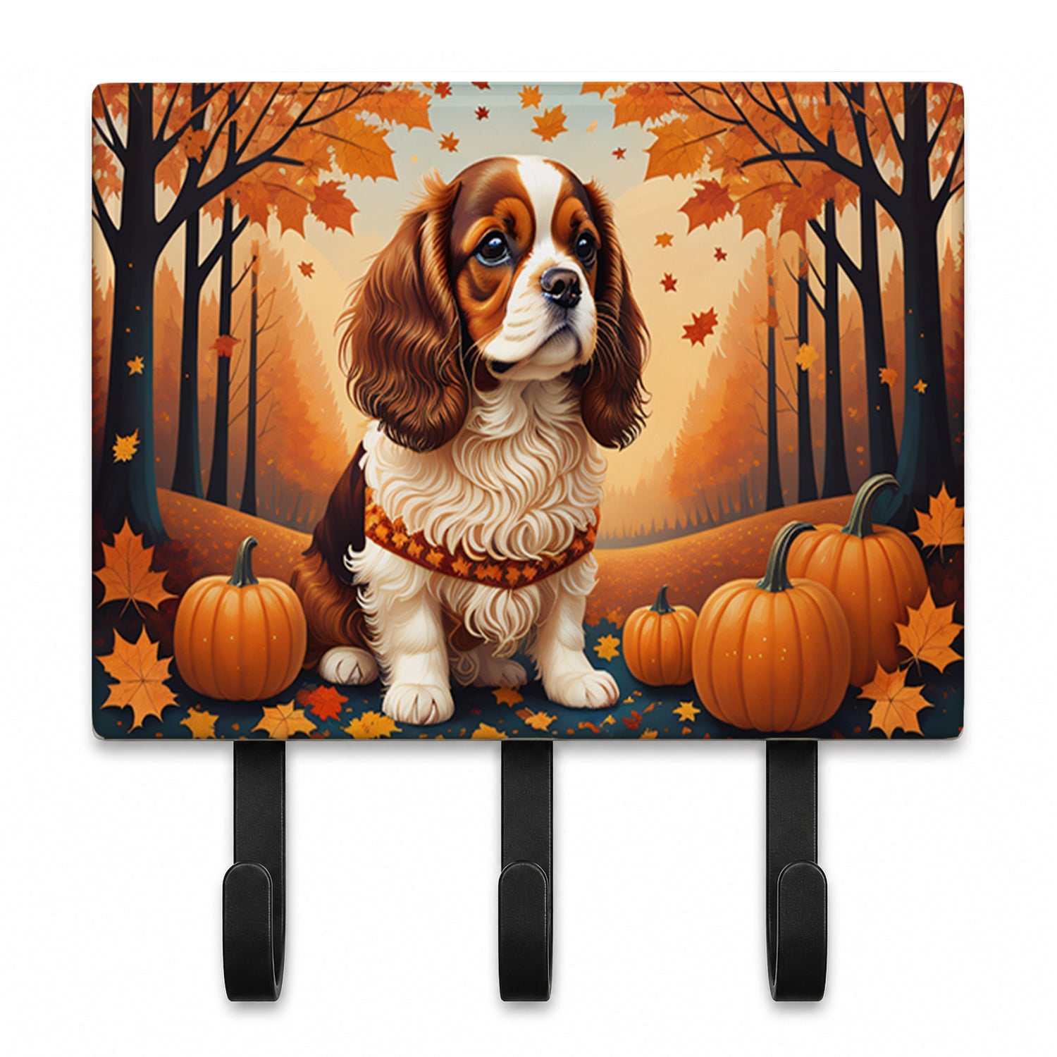 Cavalier Spaniel Fall Leash or Key Holder Wall Hooks, Coat Rack Wall Mount, for Hanging Keys, Towels, Aprons, Leashes
