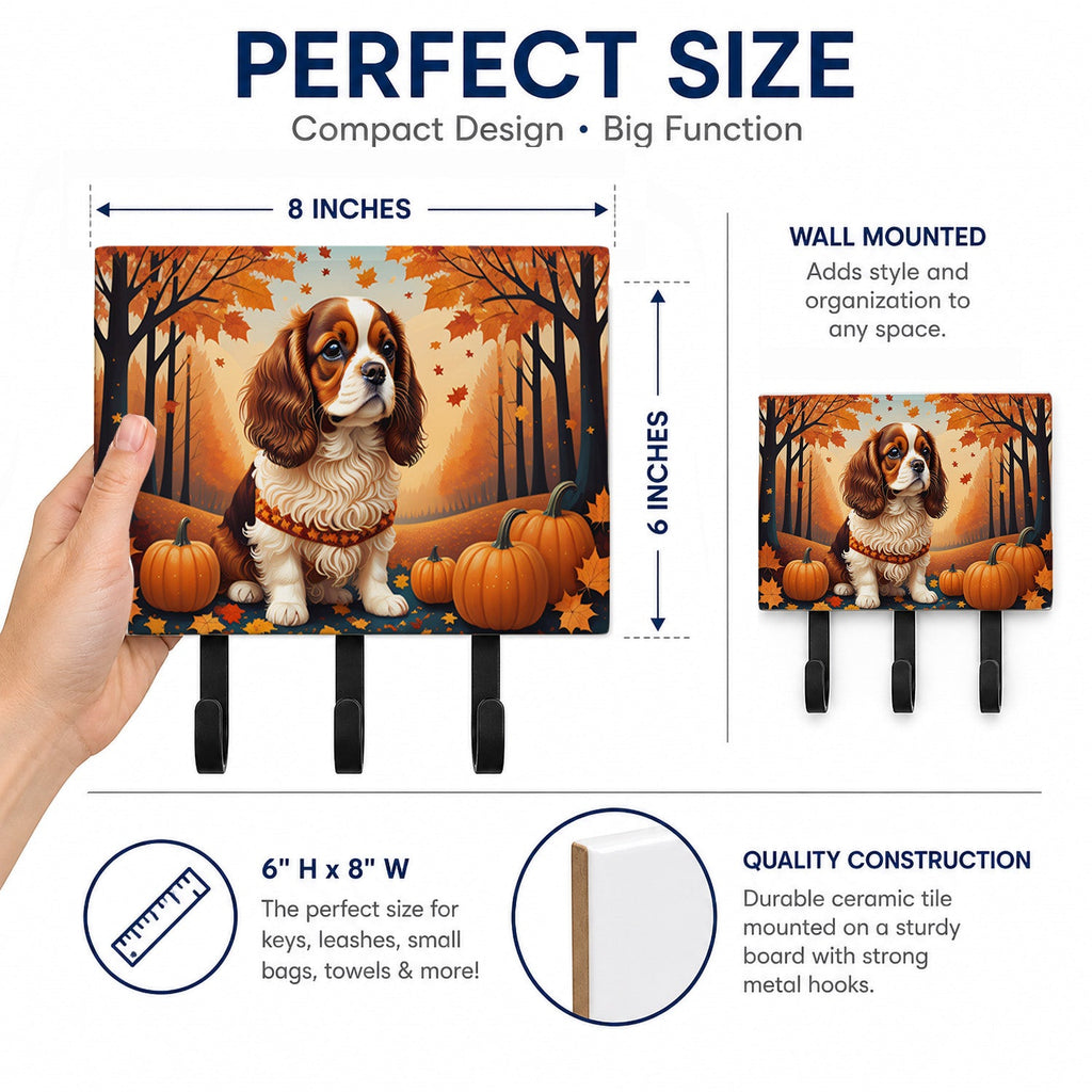 Cavalier Spaniel Fall Leash or Key Holder Wall Hooks, Coat Rack Wall Mount, for Hanging Keys, Towels, Aprons, Leashes