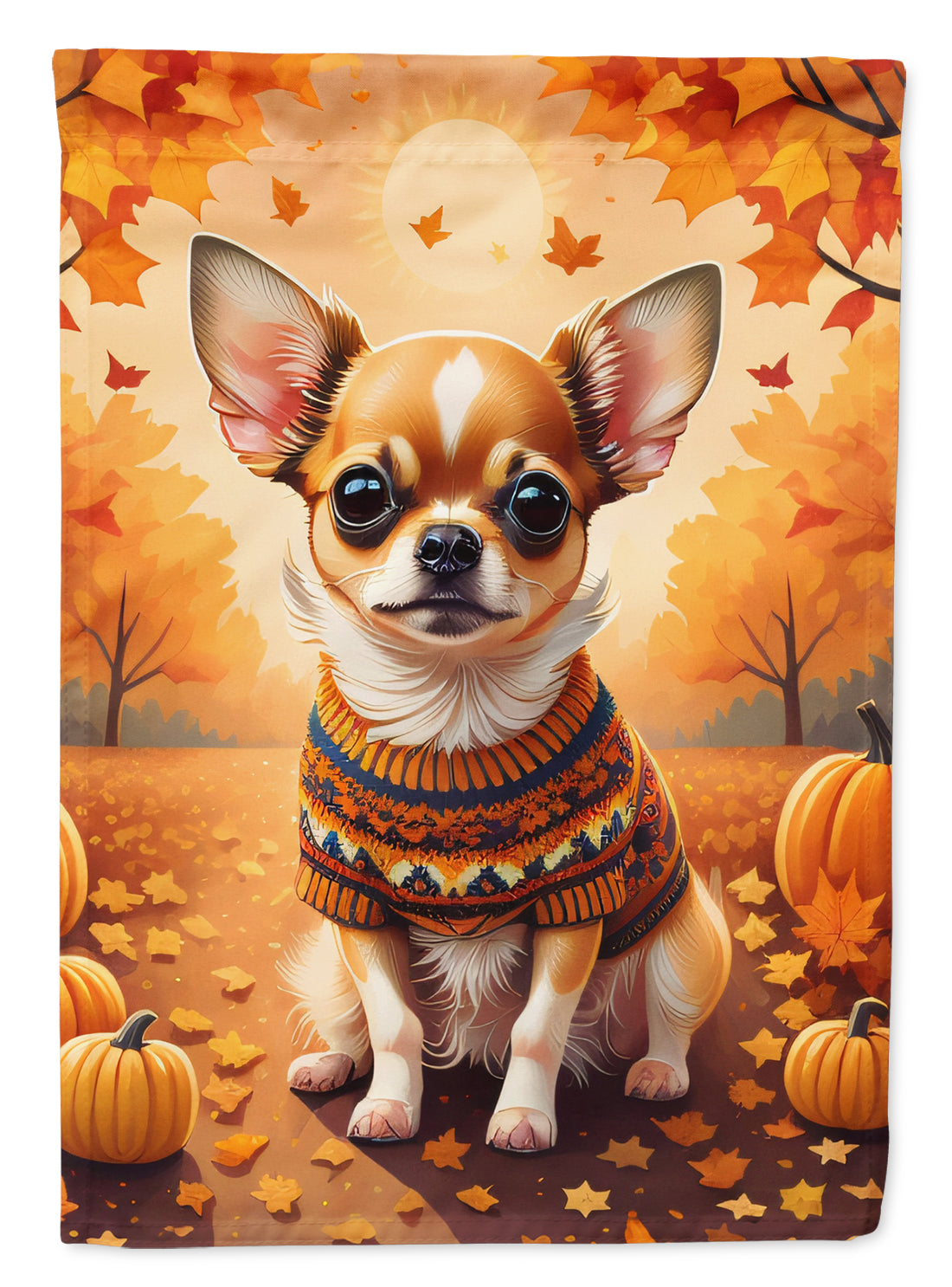 Chihuahua Fall House Flag 28x40 Porch Sleeve Pole Decorative Outside Yard Banner Artwork Wall Hanging, Polyester