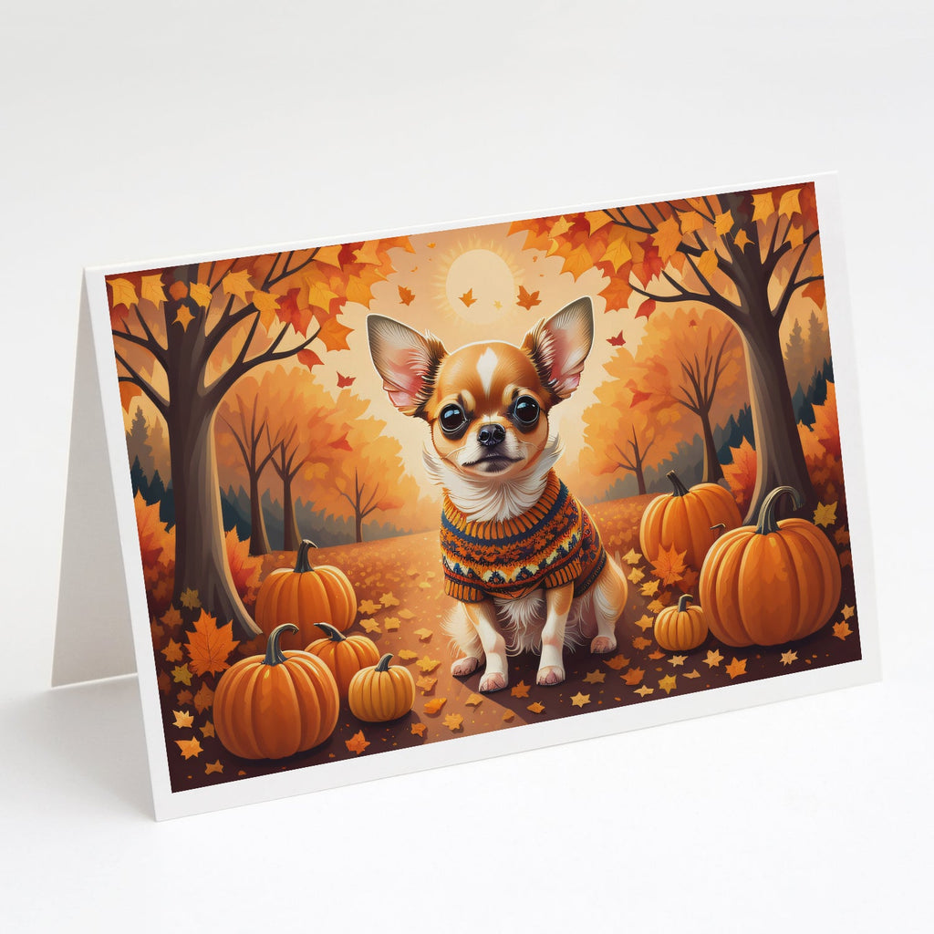 Chihuahua Fall Greeting Cards Pack of 8 Blank Cards with Envelopes Whimsical A7 Size 5x7