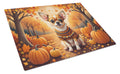 Chihuahua Fall Cutting Board Tempered Glass Kitchen Cutting Surface, Heat Resistant Chopping, Non-Slip Feet, Food Prep & Serving