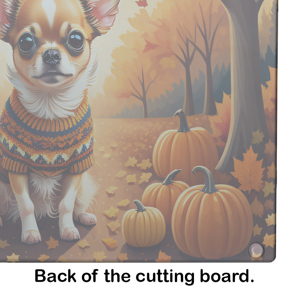 Chihuahua Fall Cutting Board Tempered Glass Kitchen Cutting Surface, Heat Resistant Chopping, Non-Slip Feet, Food Prep & Serving