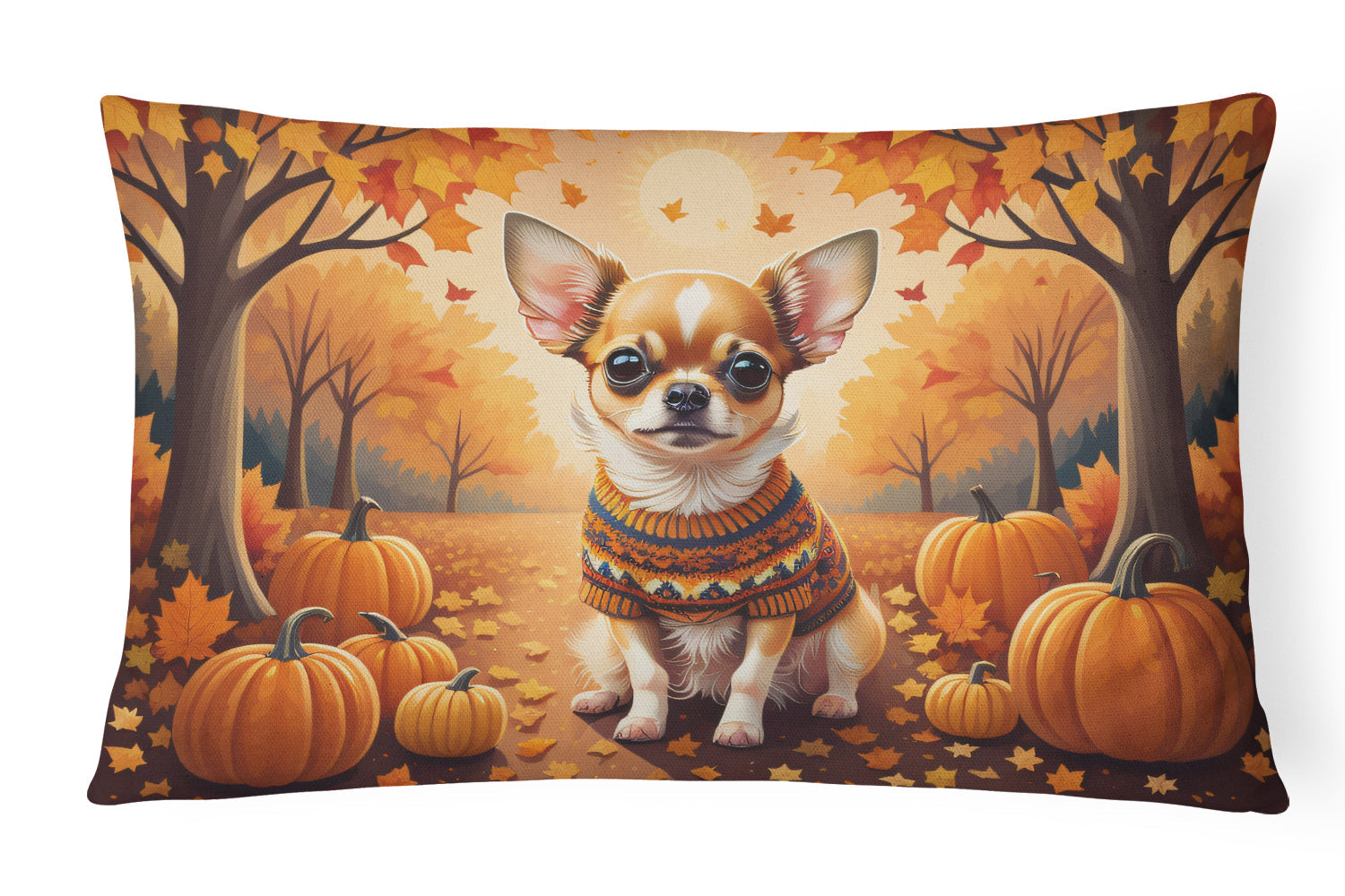 Chihuahua Fall Decorative Throw Pillow 12x16 Indoor Outdoor Accent Cushion, Fabric Cover with Insert for Sofa, Bed, Porch & Living Room