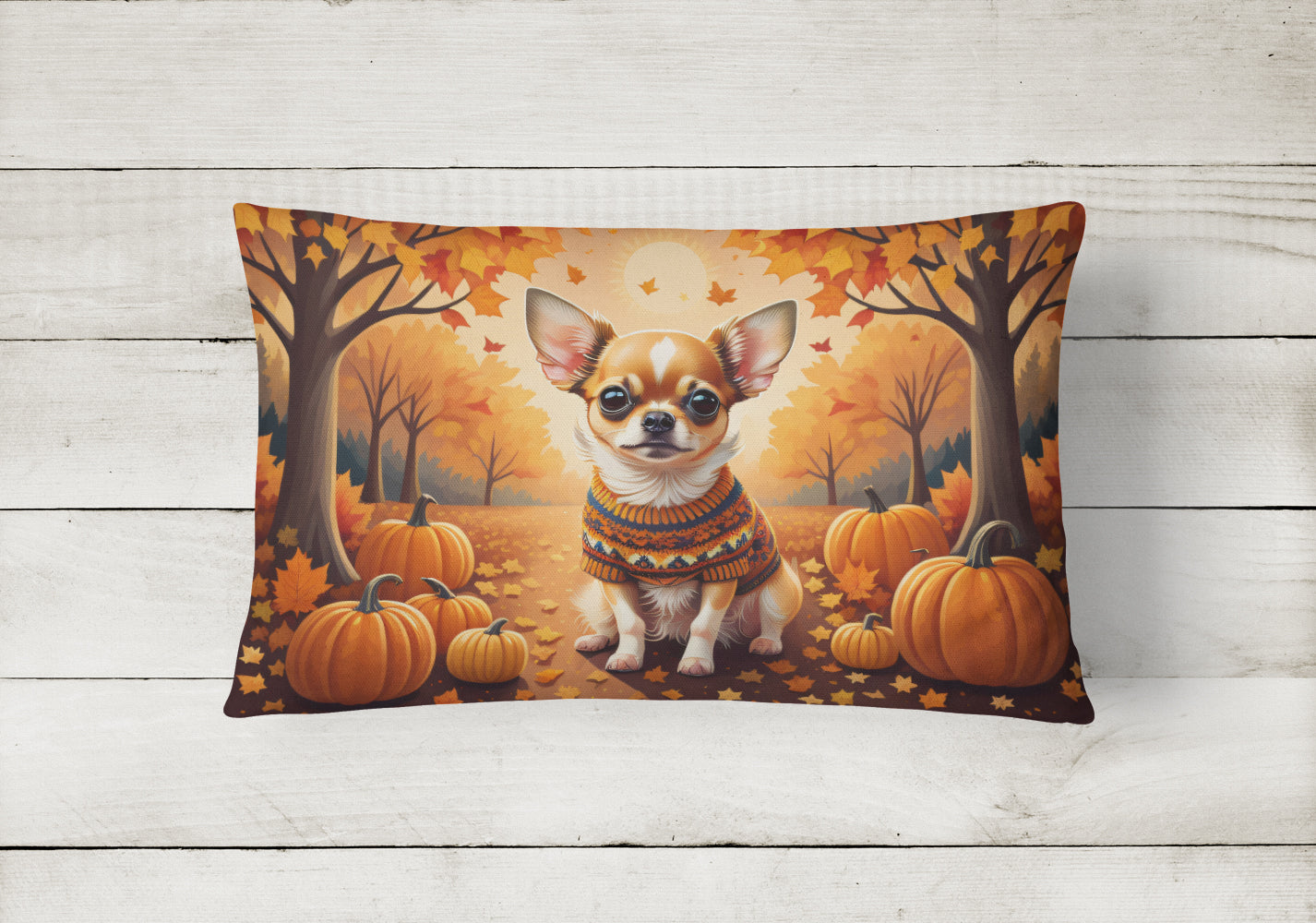 Chihuahua Fall Decorative Throw Pillow 12x16 Indoor Outdoor Accent Cushion, Fabric Cover with Insert for Sofa, Bed, Porch & Living Room