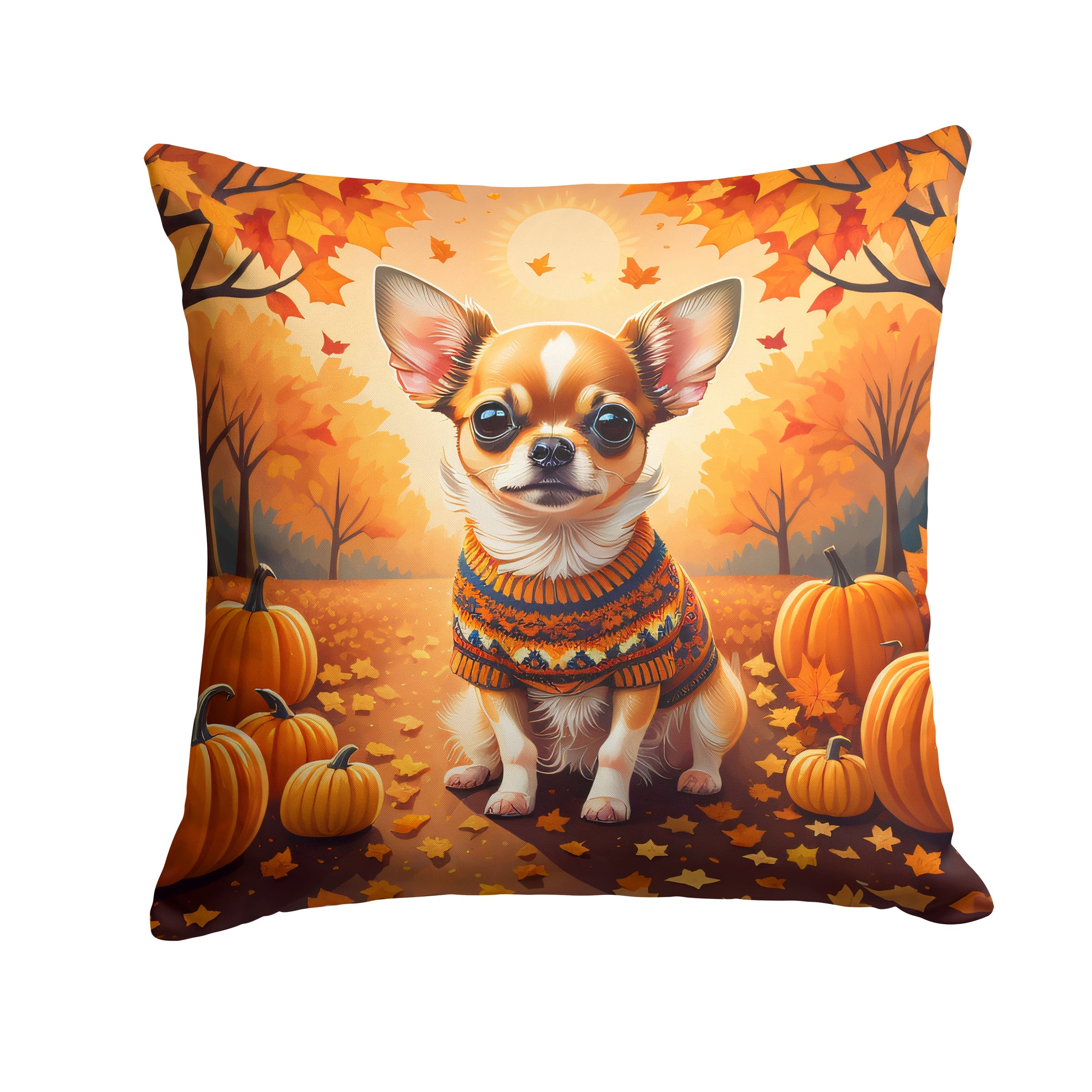 Chihuahua Fall Decorative Throw Pillow 14x14 Indoor Outdoor Accent Cushion, Fabric Cover with Insert for Sofa, Bed, Porch & Living Room
