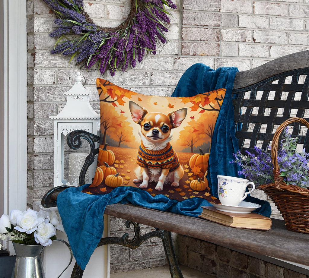 Chihuahua Fall Decorative Throw Pillow 18x18 Indoor Outdoor Accent Cushion, Fabric Cover with Insert for Sofa, Bed, Porch & Living Room