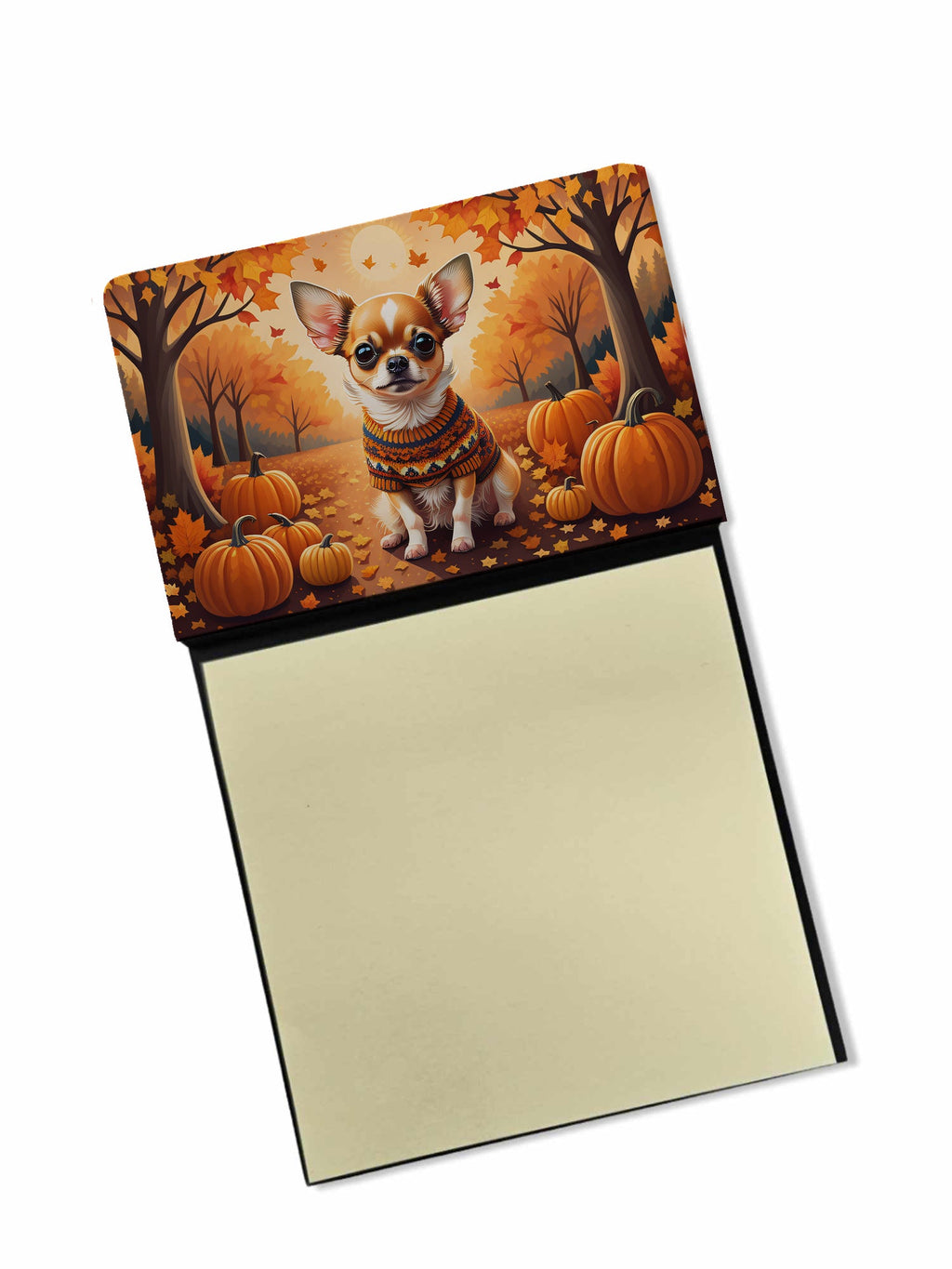 Chihuahua Fall Watercolor Sticky Note Holder Refillable Dispenser Desk Accessory 3x3 Pad Gift