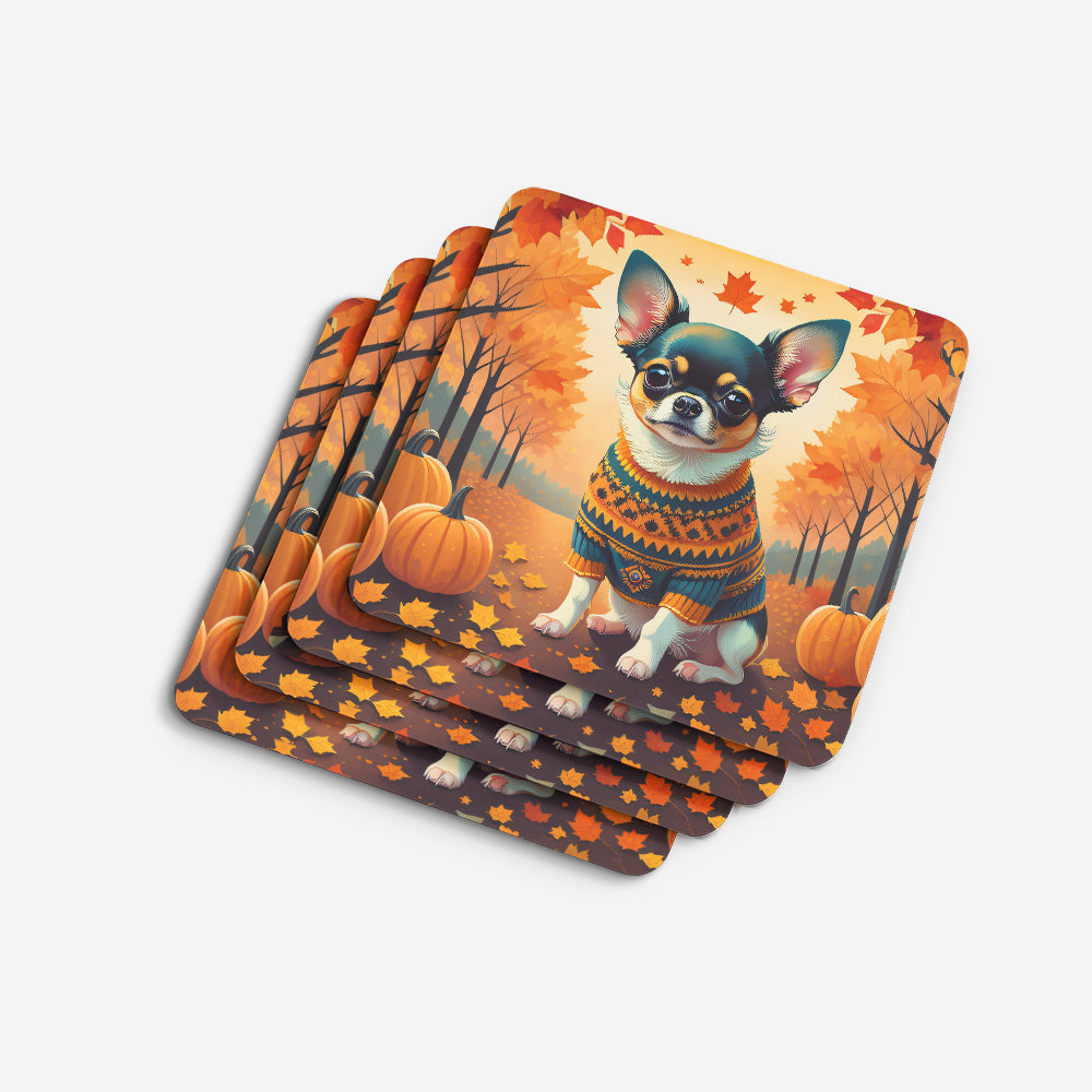 Tricolor Chihuahua Fall Foam Coasters Set of 4 Cup Coasters for Indoor Outdoor, Tabletop Protection, Anti Slip, Mouse pad Material