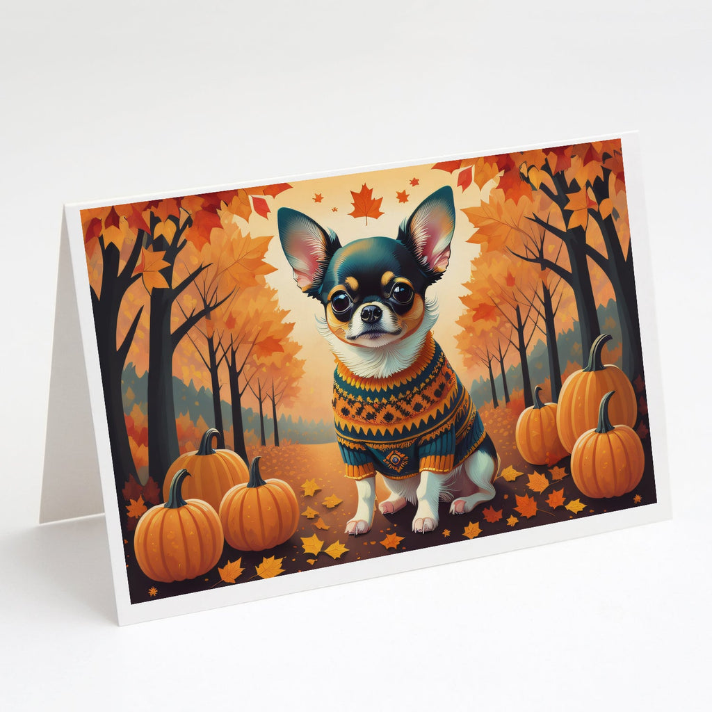 Tricolor Chihuahua Fall Greeting Cards Pack of 8 Blank Cards with Envelopes Whimsical A7 Size 5x7