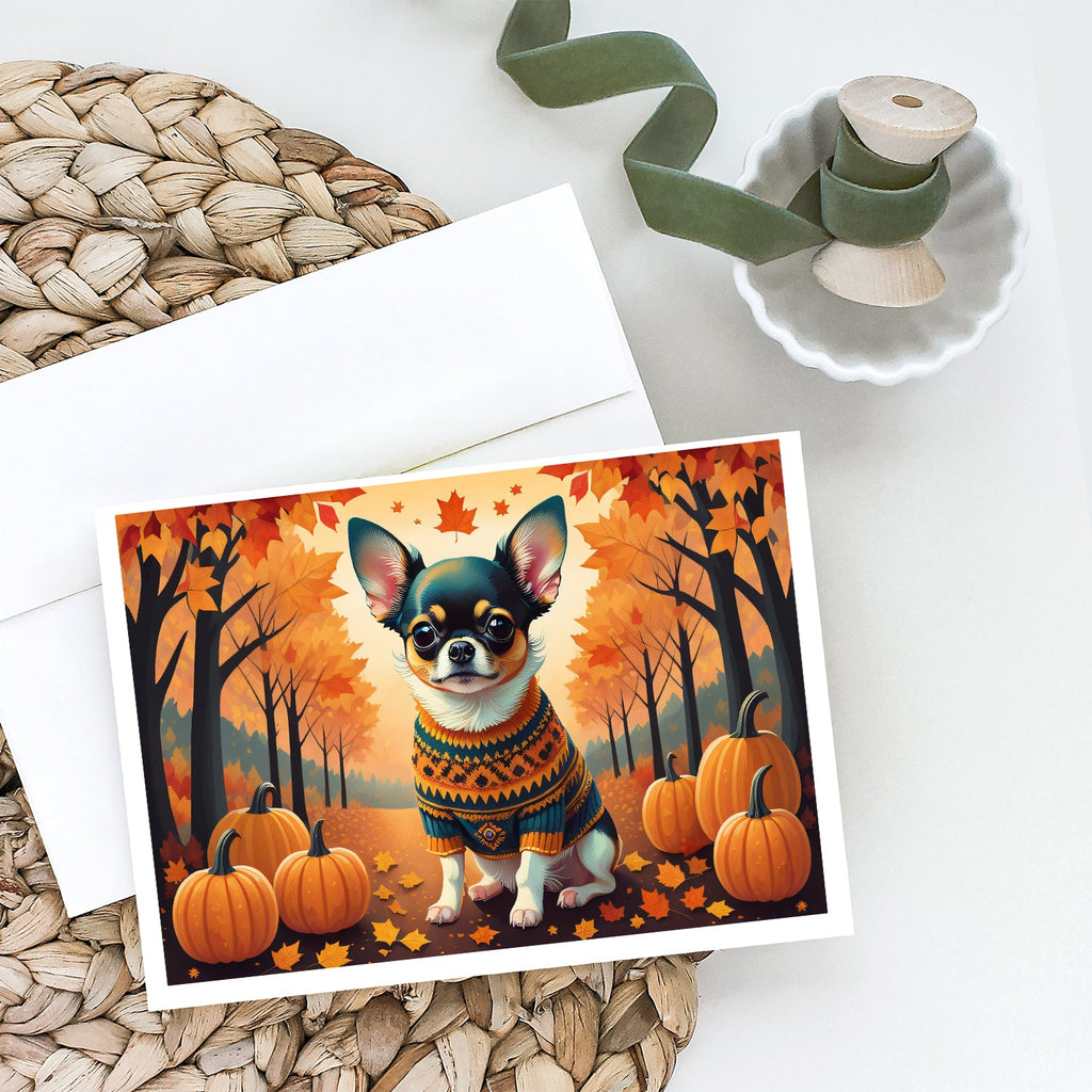 Tricolor Chihuahua Fall Greeting Cards Pack of 8 Blank Cards with Envelopes Whimsical A7 Size 5x7