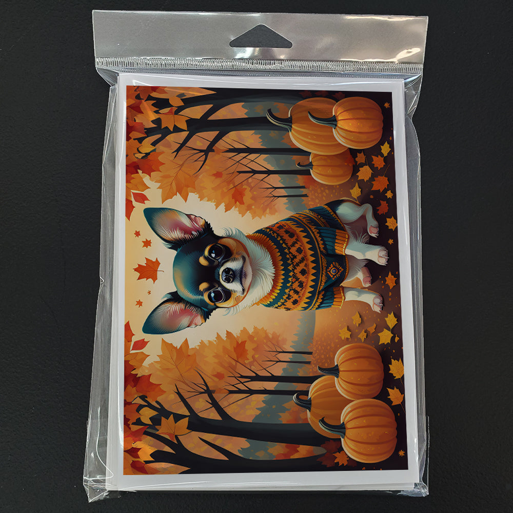 Tricolor Chihuahua Fall Greeting Cards Pack of 8 Blank Cards with Envelopes Whimsical A7 Size 5x7