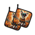 Tricolor Chihuahua Fall Pot Holder Set of 2 Heat Resistant Quilted Hot Pads 7.5 x 7.5 Inch, Insulated Kitchen Trivets for Cooking & Baking