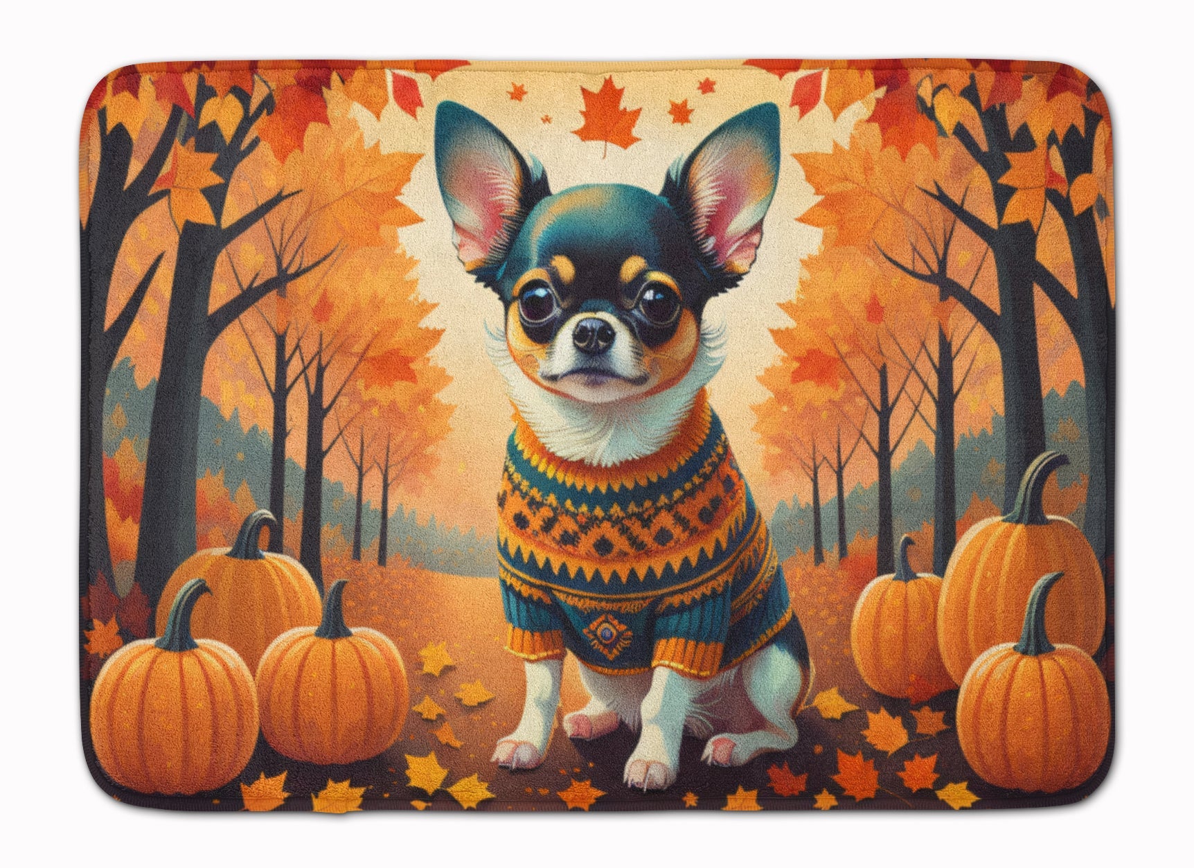 Tricolor Chihuahua Fall Memory Foam Kitchen Mat Machine Washable Anti-Fatigue Cushion Comfort Bath or Kitchen Rug