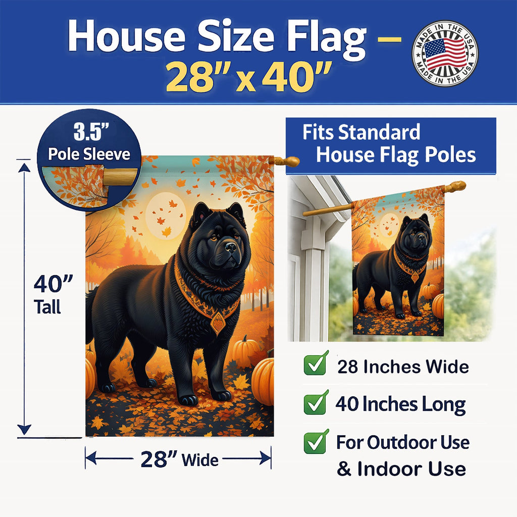 Black Chow Chow Fall House Flag 28x40 Porch Sleeve Pole Decorative Outside Yard Banner Artwork Wall Hanging, Polyester