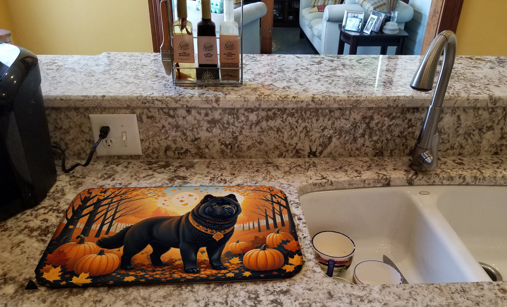 Black Chow Chow Fall Dish Drying Mat Absorbent Dish Drying Mat Pad for Kitchen Counter Dish Drainer Mat for Countertop, 14 x 21", Multicolor