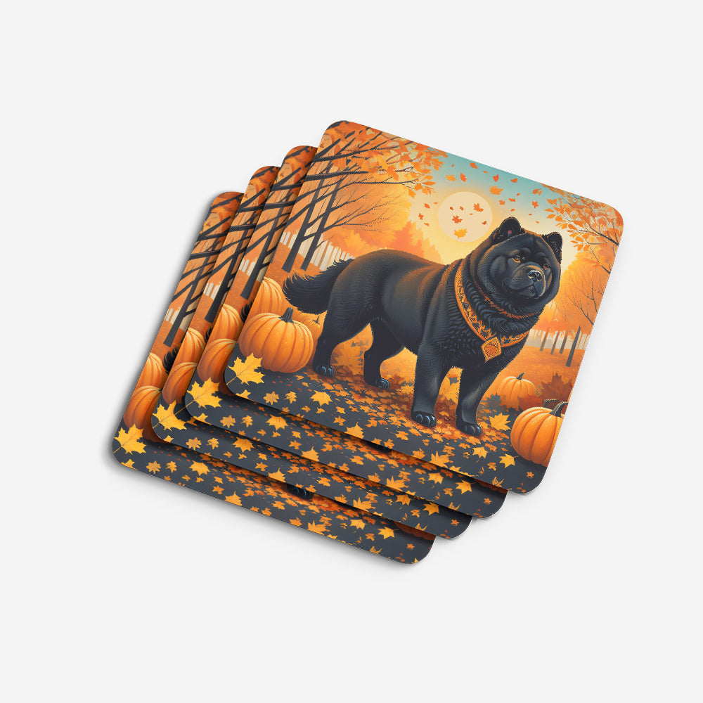 Black Chow Chow Fall Foam Coasters Set of 4 Cup Coasters for Indoor Outdoor, Tabletop Protection, Anti Slip, Mouse pad Material