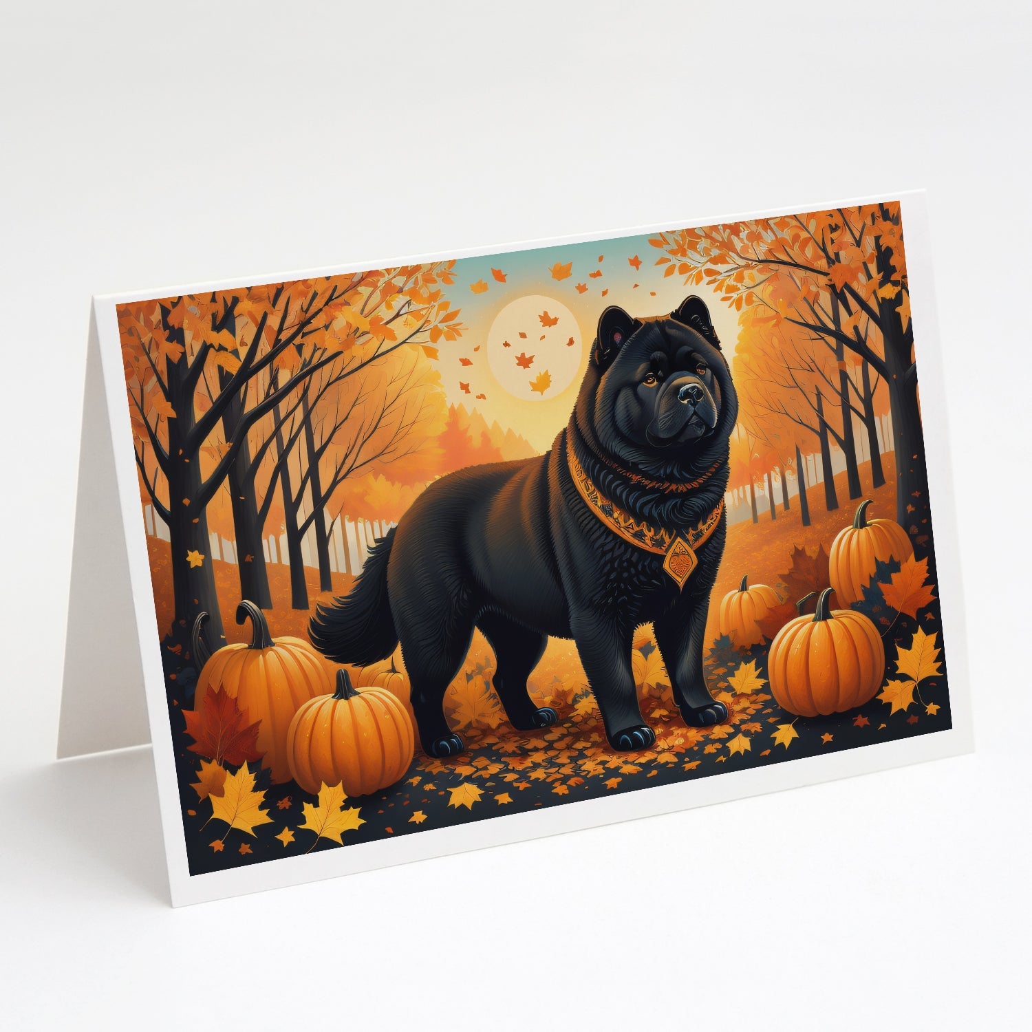 Black Chow Chow Fall Greeting Cards Pack of 8 Blank Cards with Envelopes Whimsical A7 Size 5x7