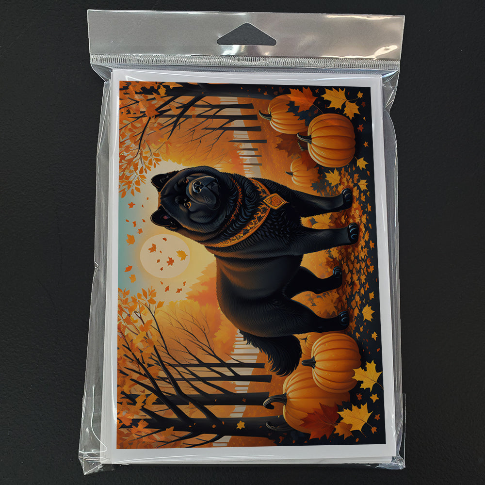 Black Chow Chow Fall Greeting Cards Pack of 8 Blank Cards with Envelopes Whimsical A7 Size 5x7