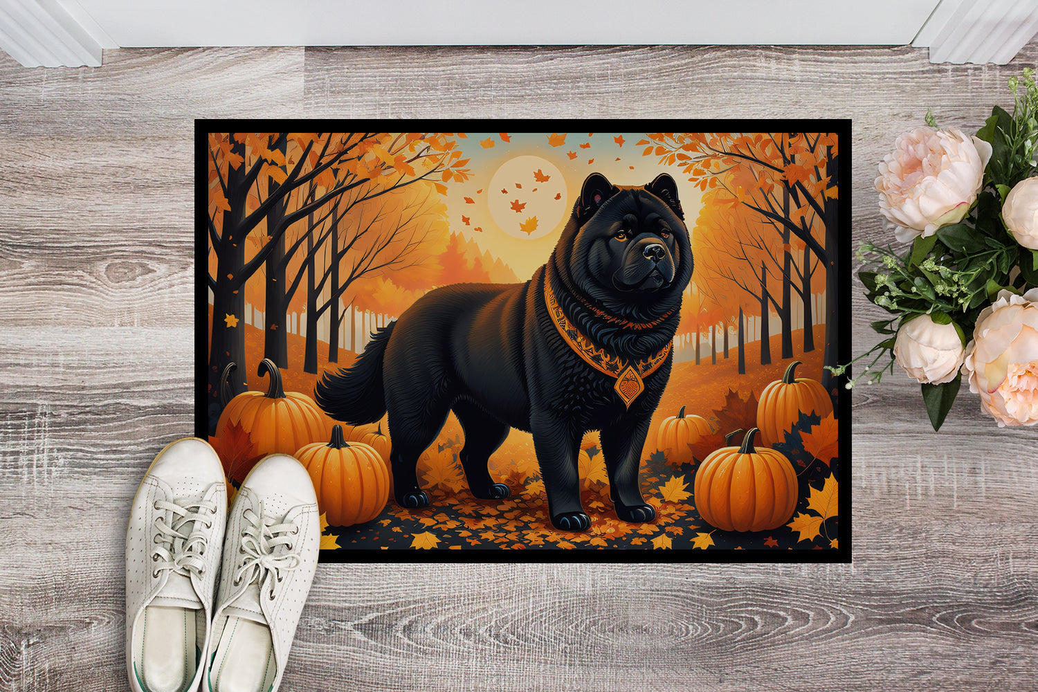 Black Chow Chow Fall Doormat Indoor Outdoor 24H X 36W Front Door Mat Rugs for Entryway, Non Slip Washable Low Pile,