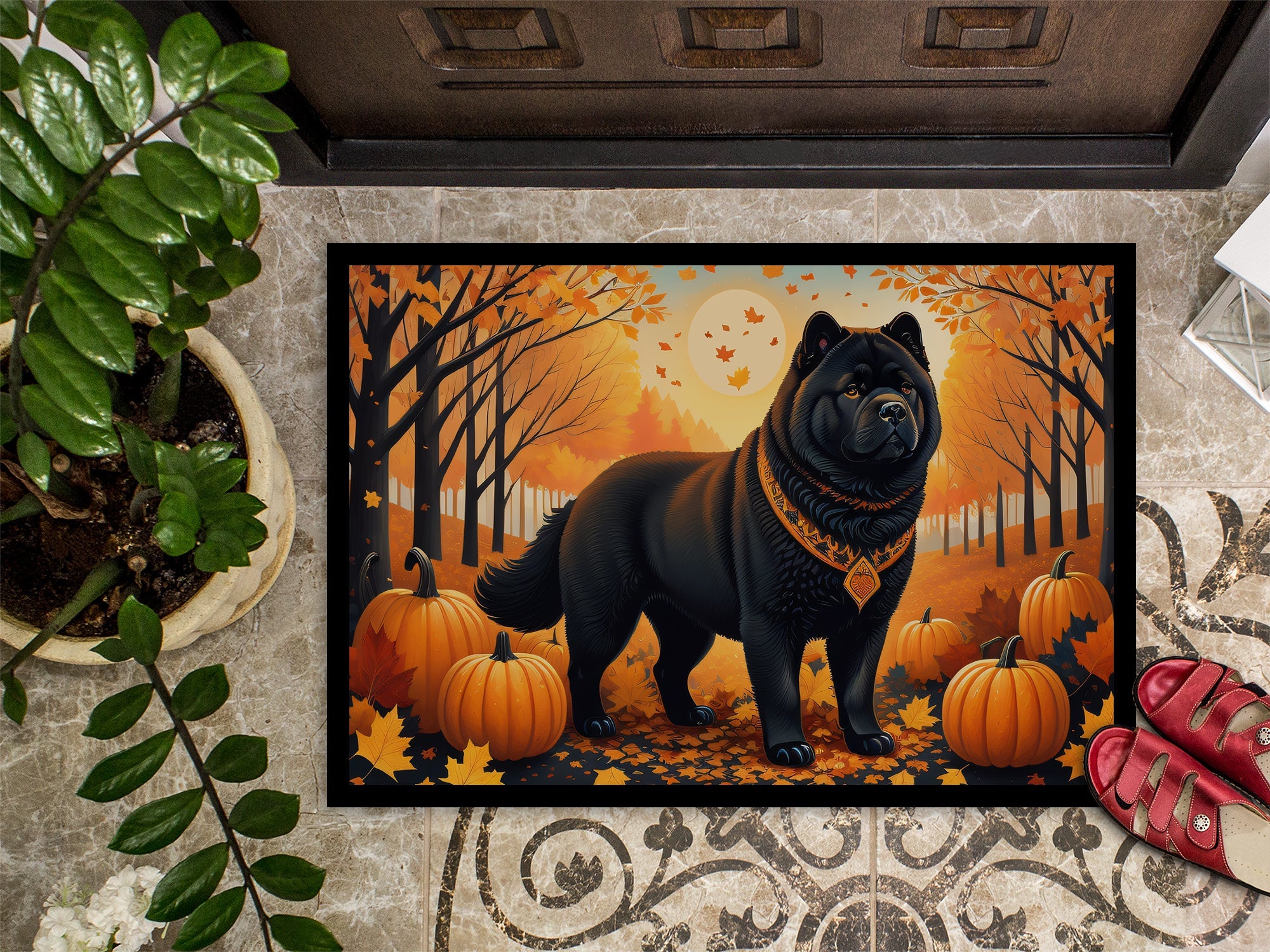 Black Chow Chow Fall Doormat Indoor Outdoor 24H X 36W Front Door Mat Rugs for Entryway, Non Slip Washable Low Pile,
