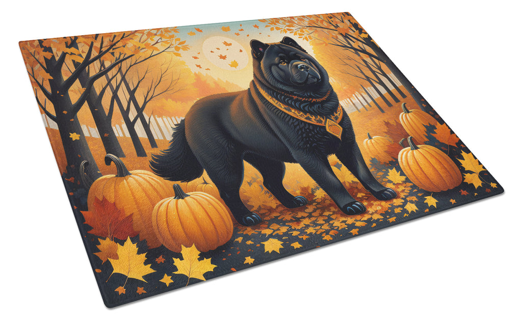 Black Chow Chow Fall Cutting Board Tempered Glass Kitchen Cutting Surface, Heat Resistant Chopping, Non-Slip Feet, Food Prep & Serving