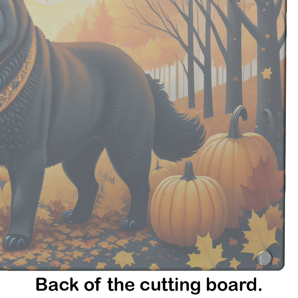 Black Chow Chow Fall Cutting Board Tempered Glass Kitchen Cutting Surface, Heat Resistant Chopping, Non-Slip Feet, Food Prep & Serving