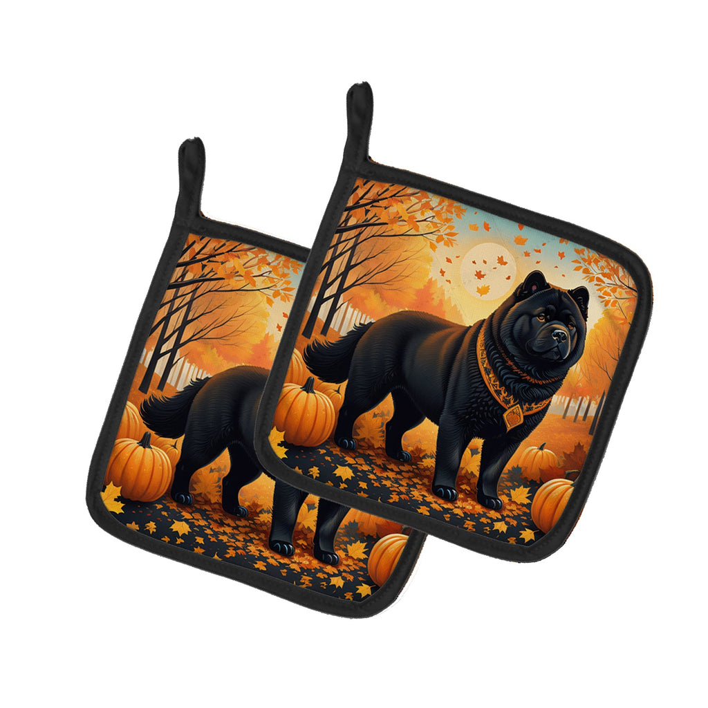 Black Chow Chow Fall Pot Holder Set of 2 Heat Resistant Quilted Hot Pads 7.5 x 7.5 Inch, Insulated Kitchen Trivets for Cooking & Baking