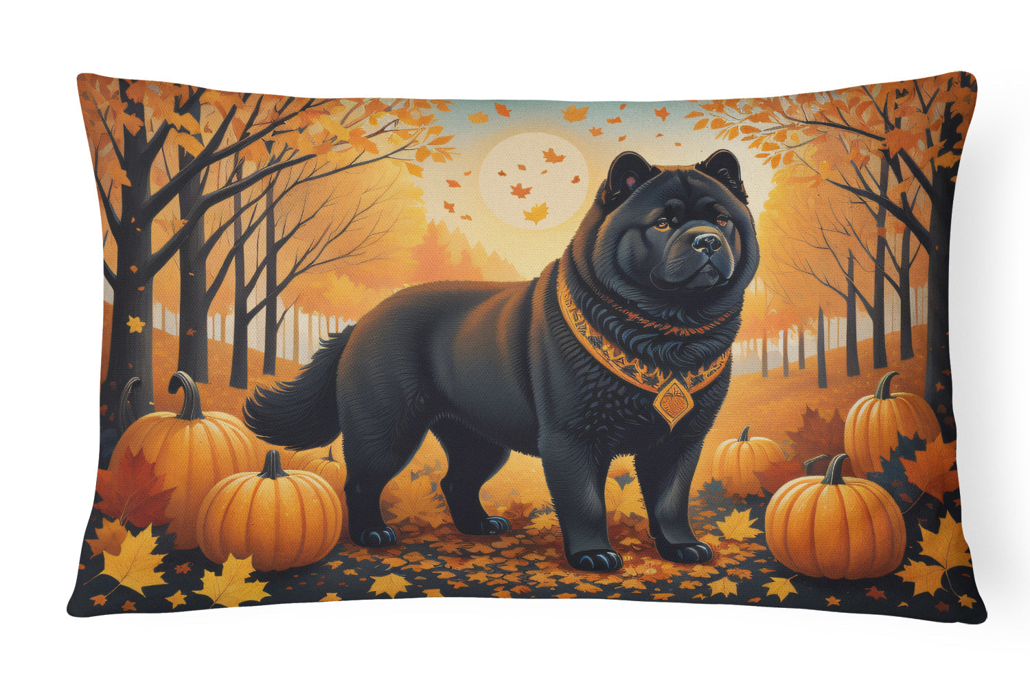 Black Chow Chow Fall Decorative Throw Pillow 12x16 Indoor Outdoor Accent Cushion, Fabric Cover with Insert for Sofa, Bed, Porch & Living Room