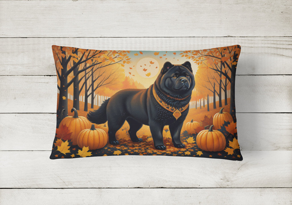 Black Chow Chow Fall Decorative Throw Pillow 12x16 Indoor Outdoor Accent Cushion, Fabric Cover with Insert for Sofa, Bed, Porch & Living Room