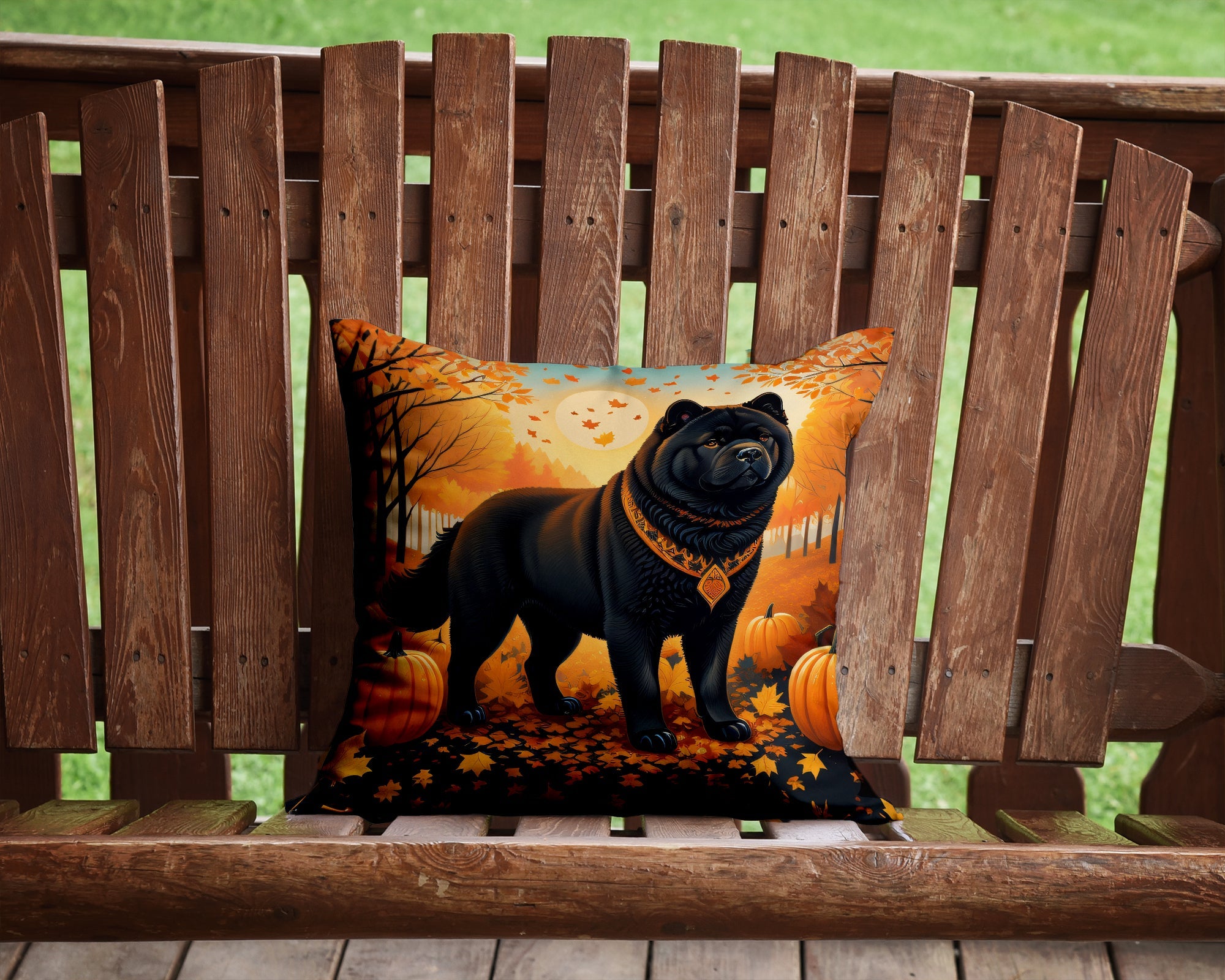 Black Chow Chow Fall Decorative Throw Pillow 14x14 Indoor Outdoor Accent Cushion, Fabric Cover with Insert for Sofa, Bed, Porch & Living Room
