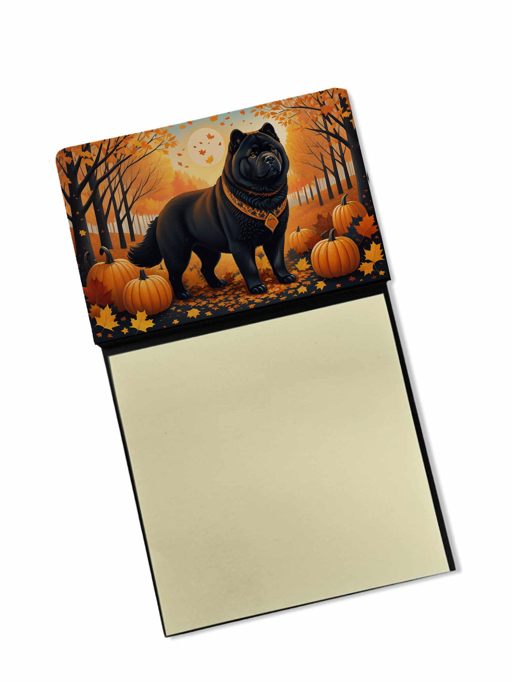 Black Chow Chow Fall Watercolor Sticky Note Holder Refillable Dispenser Desk Accessory 3x3 Pad Gift