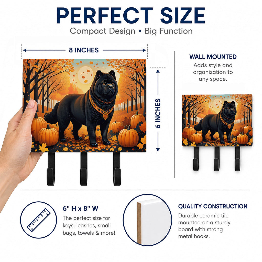 Black Chow Chow Fall Leash or Key Holder Wall Hooks, Coat Rack Wall Mount, for Hanging Keys, Towels, Aprons, Leashes