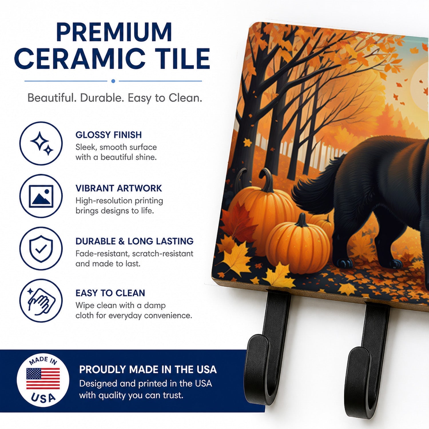 Black Chow Chow Fall Leash or Key Holder Wall Hooks, Coat Rack Wall Mount, for Hanging Keys, Towels, Aprons, Leashes