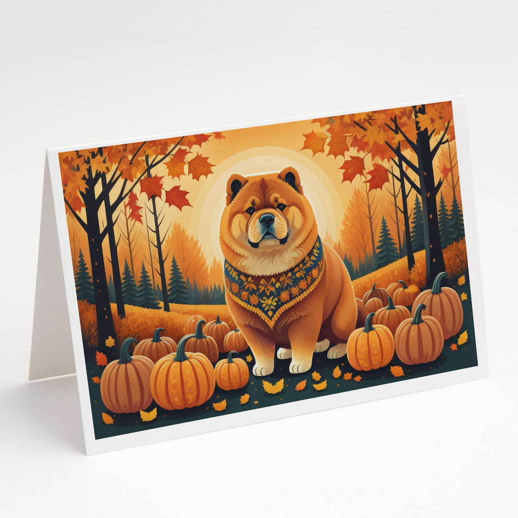 Chow Chow Fall Greeting Cards Pack of 8 Blank Cards with Envelopes Whimsical A7 Size 5x7