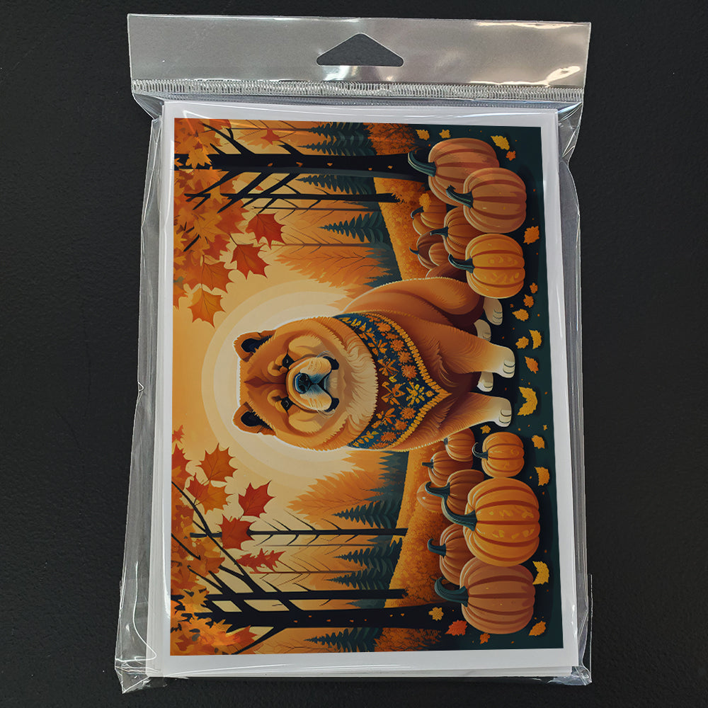 Chow Chow Fall Greeting Cards Pack of 8 Blank Cards with Envelopes Whimsical A7 Size 5x7