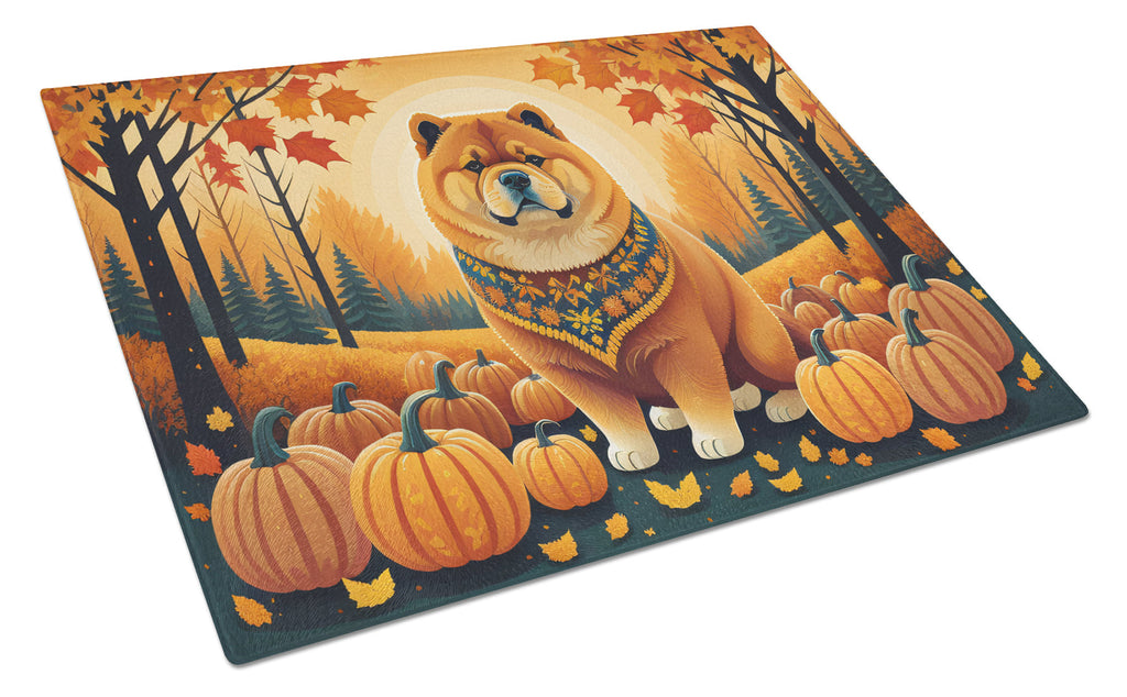 Chow Chow Fall Cutting Board Tempered Glass Kitchen Cutting Surface, Heat Resistant Chopping, Non-Slip Feet, Food Prep & Serving