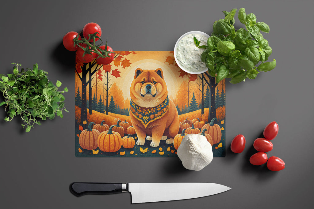 Chow Chow Fall Cutting Board Tempered Glass Kitchen Cutting Surface, Heat Resistant Chopping, Non-Slip Feet, Food Prep & Serving