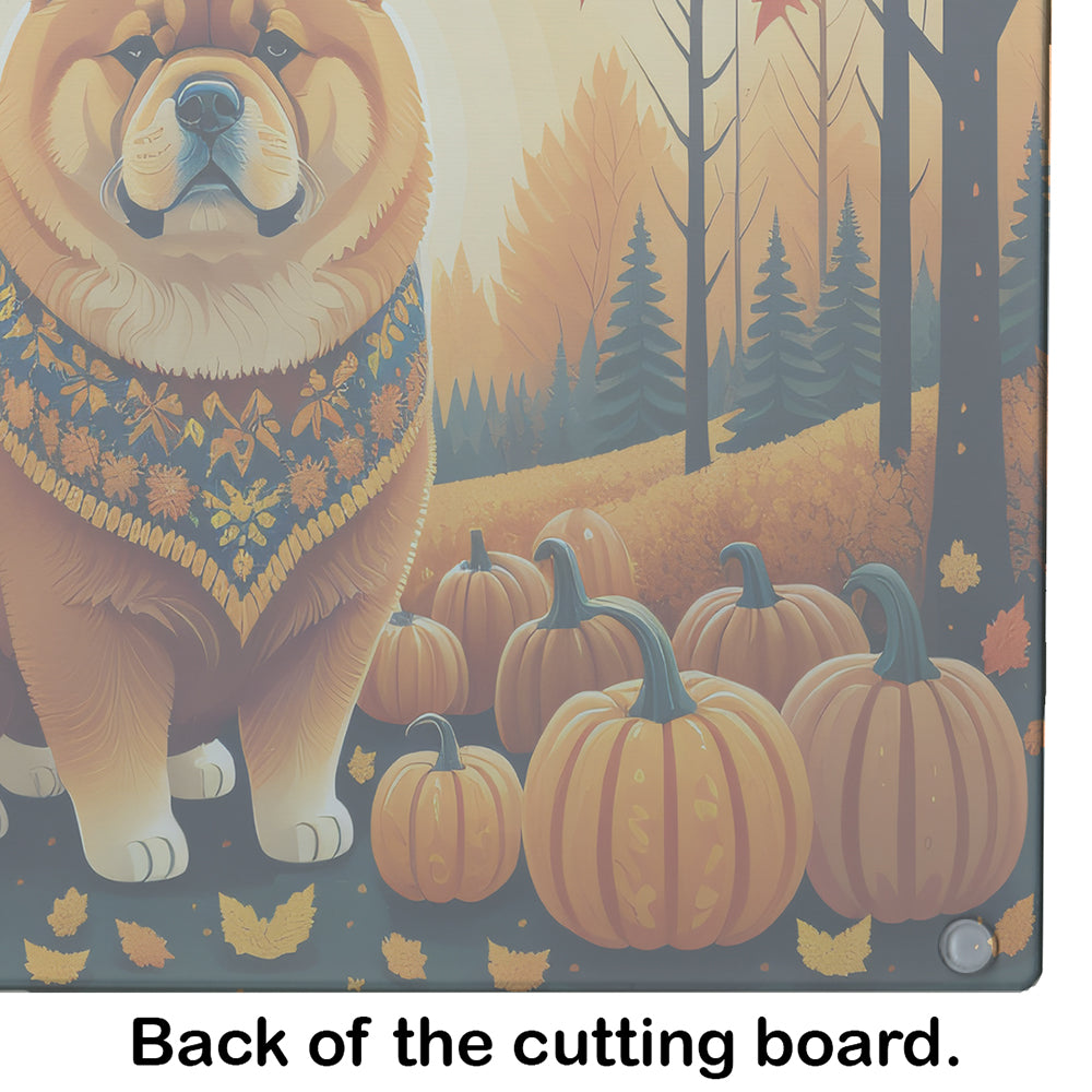 Chow Chow Fall Cutting Board Tempered Glass Kitchen Cutting Surface, Heat Resistant Chopping, Non-Slip Feet, Food Prep & Serving